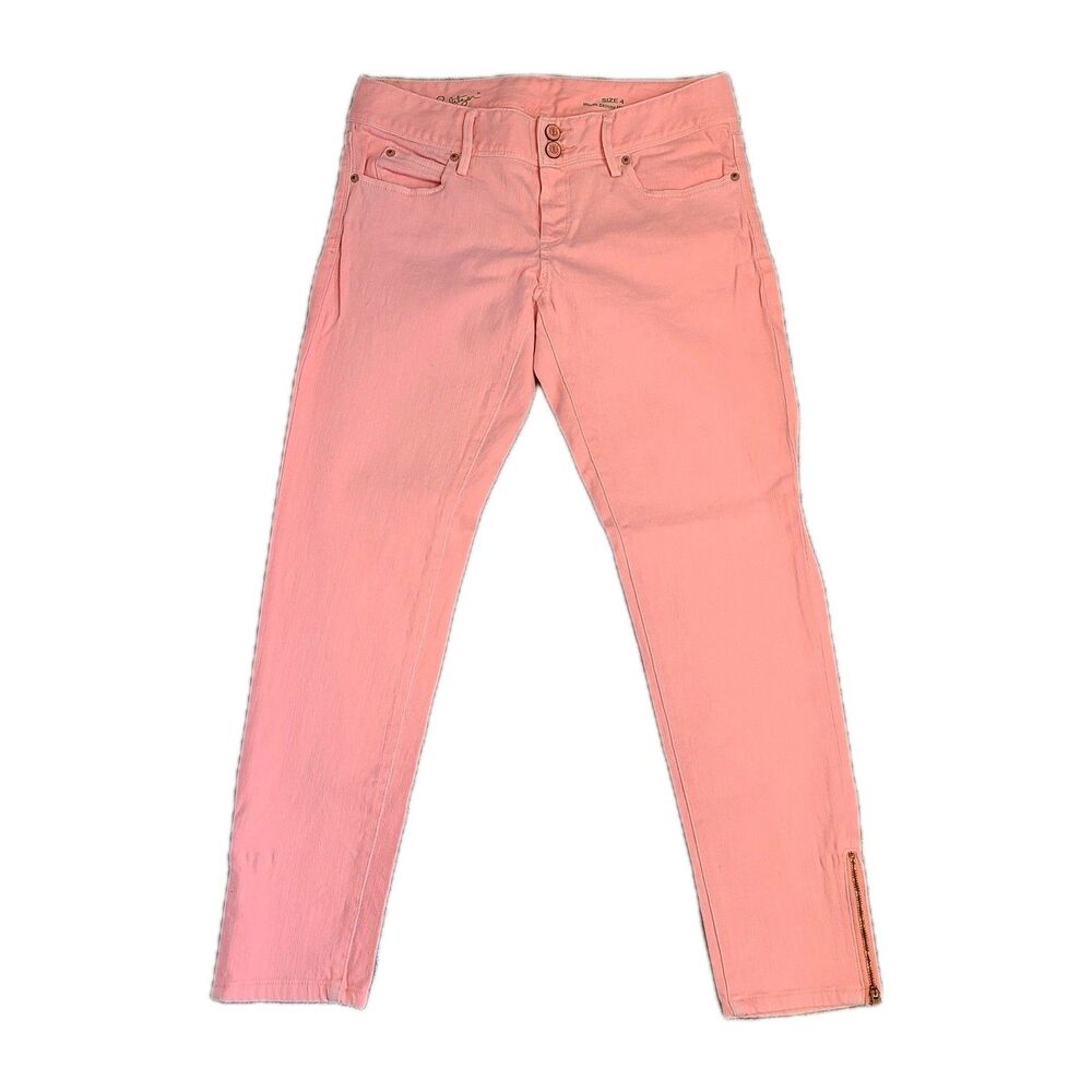 Lilly Pulitzer Pants Womens 4 Coral Pink Denim Jeans Worth Skinny Mini Zip